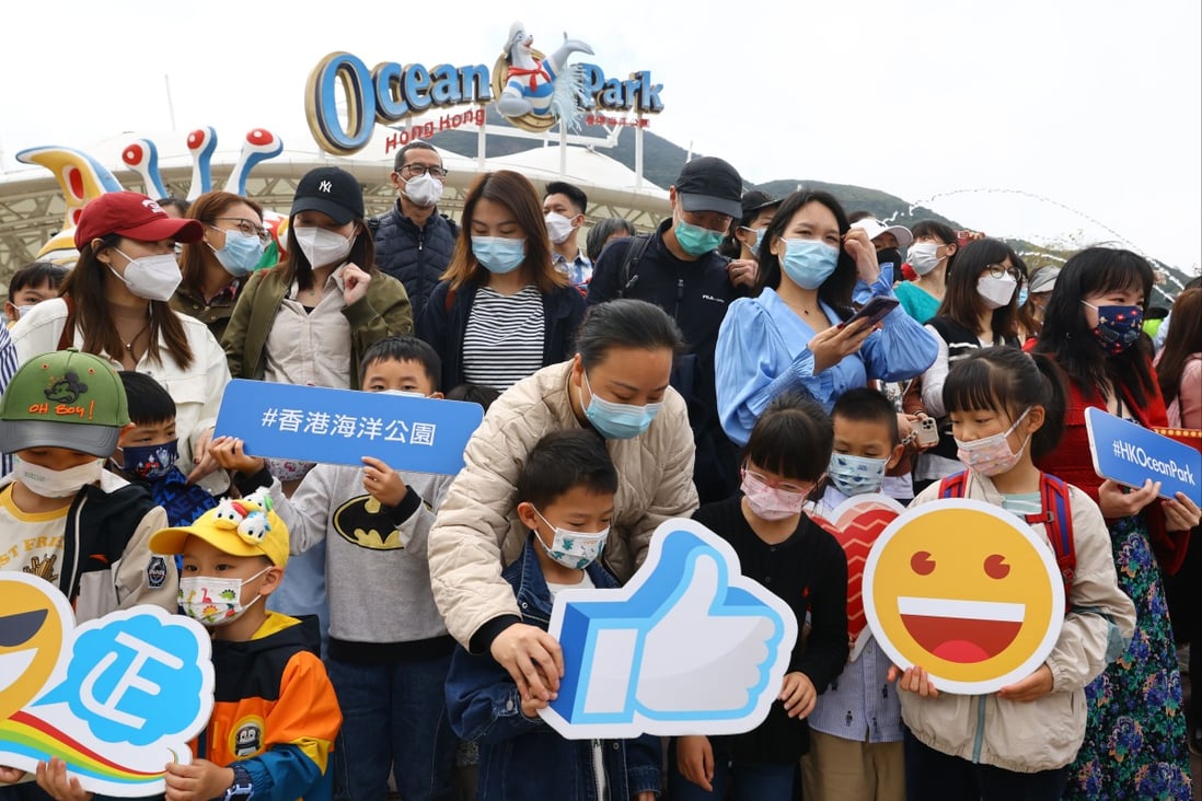 130 mainland travelers from First Single Destination Tour Group (from Shenzhen) arrive at Hong Kong’s Ocean Park on February 11, 2023. Photo: Dickson Lee