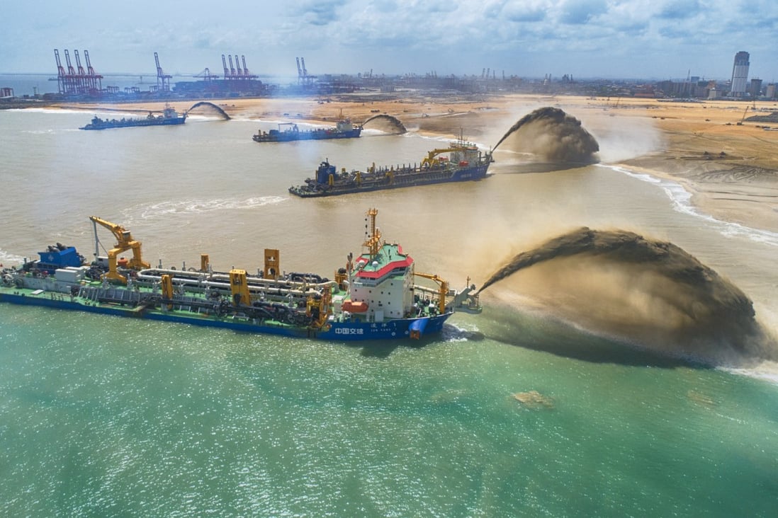 Chinese dredgers work at the construction site of the Colombo Port City project in Sri Lanka. China has invested heavily in its dredging industry and has built about 200 vessels since 2006. Photo: Xinhua