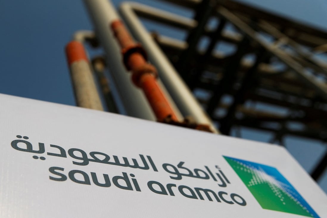 The Saudi Aramco logo pictured at an oil facility in Saudi Arabia. 
File photo: Reuters
