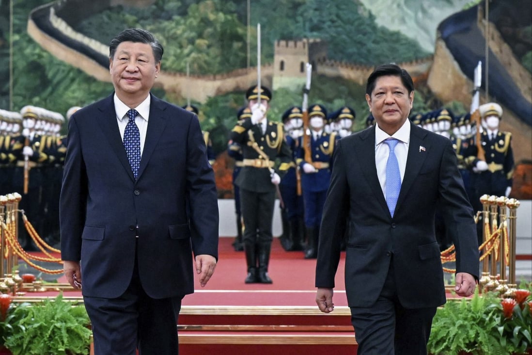 Chinese President Xi Jinping with visiting Philippine President Ferdinand Marcos Jnr in Beijing in January. Photo: Xinhua via AP