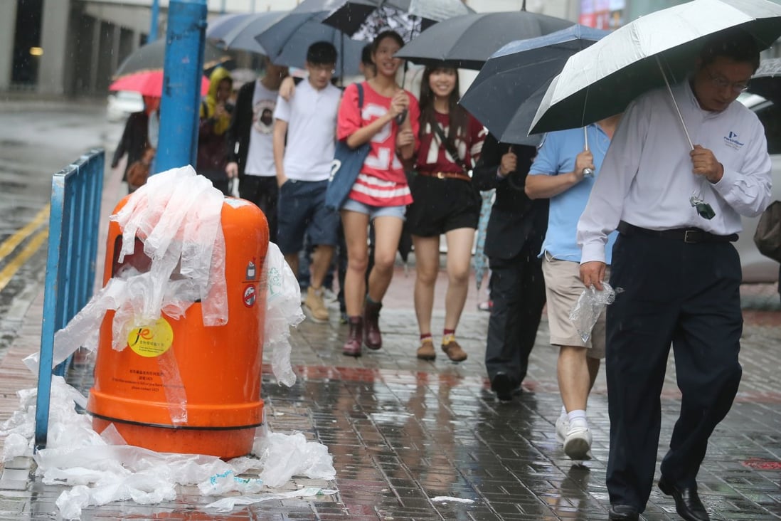 Umbrella bags are largely made of biodegradable plastic. Photo: David Wong