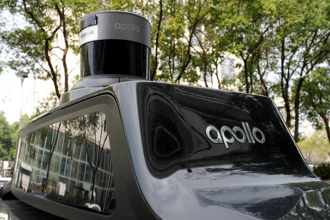 The Apollo logo is seen on a car of Baidu’s driverless robotaxi service Apollo Go, in Wuhan, Hubei province, on February 24, 2023. Photo: Reuters