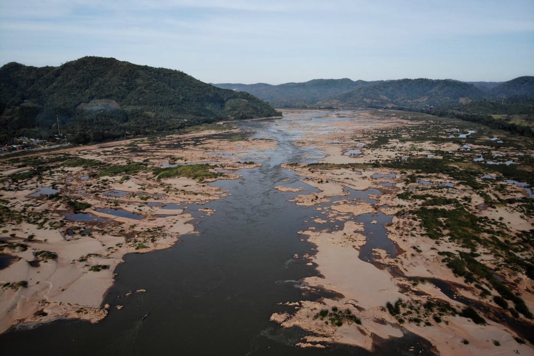 An aerial photo taken in 2019 shows the Mekong River in northeastern Thailand amid record low water levels blamed on drought and upstream dams. Photo: AFP