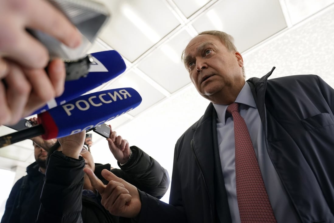 Anatoly Antonov, Russian ambassador to the US, speaks with reporters after meeting assistant secretary of state for Europe and Eurasian Affairs Karen Donfried at the US State Department in Washington on March 14, the day of the drone crash. Photo: AP