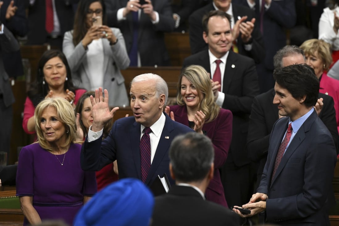 US President Joe Biden arrives to speak at the Canadian parliament in Ottawa on March 24. Photo: The New York Times via AP