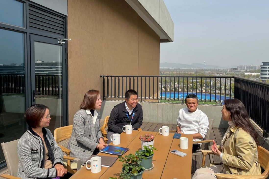 Jack Ma, second from right, visited the school in Hangzhou on Monday. Photo: Handout