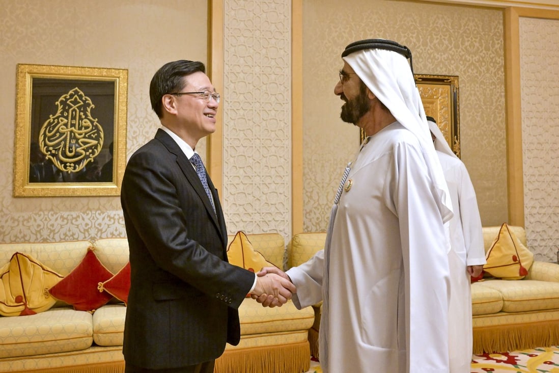 Chief Executive John Lee Ka-chiu meets Sheikh Mohammed bin Rashid Al Maktoum, the Vice-President and Prime Minister of the United Arab Emirates in February. Photo: ISD