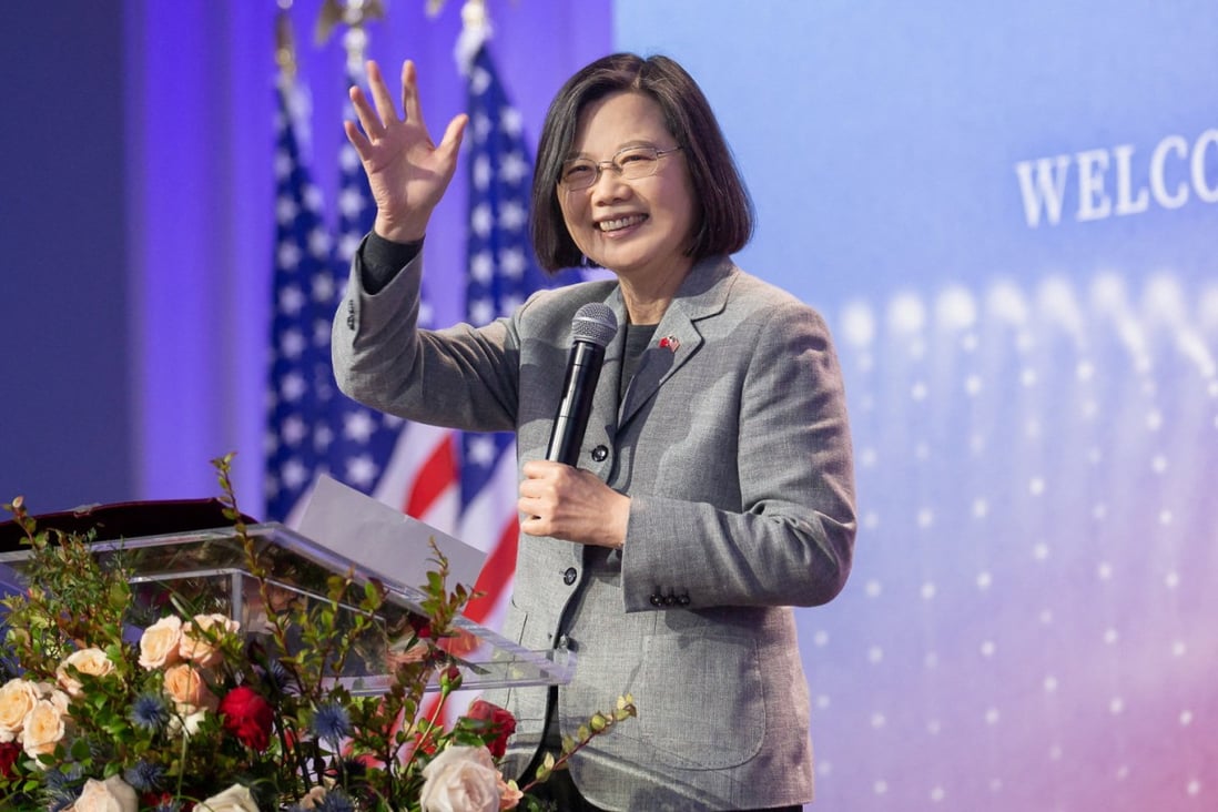 Taiwan’s President Tsai Ing-wen gestures while speaking during an event with members of the Taiwanese community in New York on Thursday. Photo: Taiwanese Presidential Office Handout via Reuters