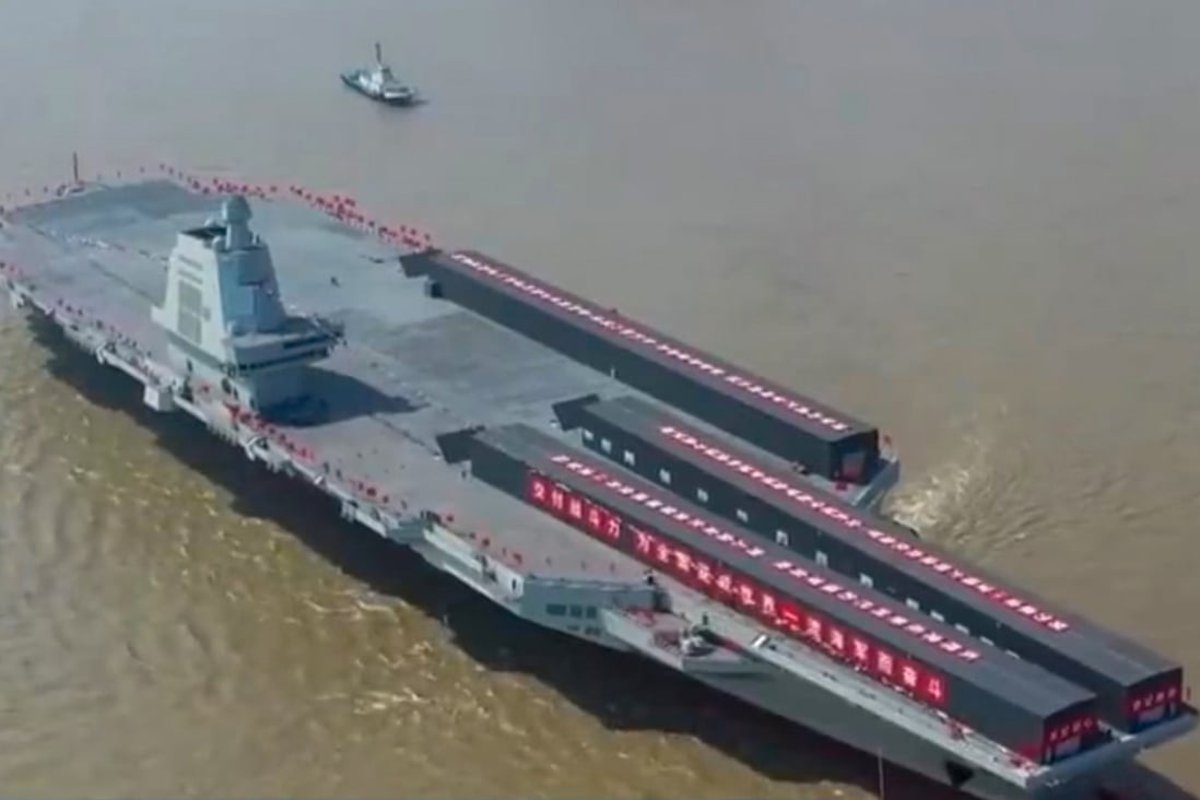 The Fujian is Chinaâ€™s third aircraft carrier. Photo: CCTV