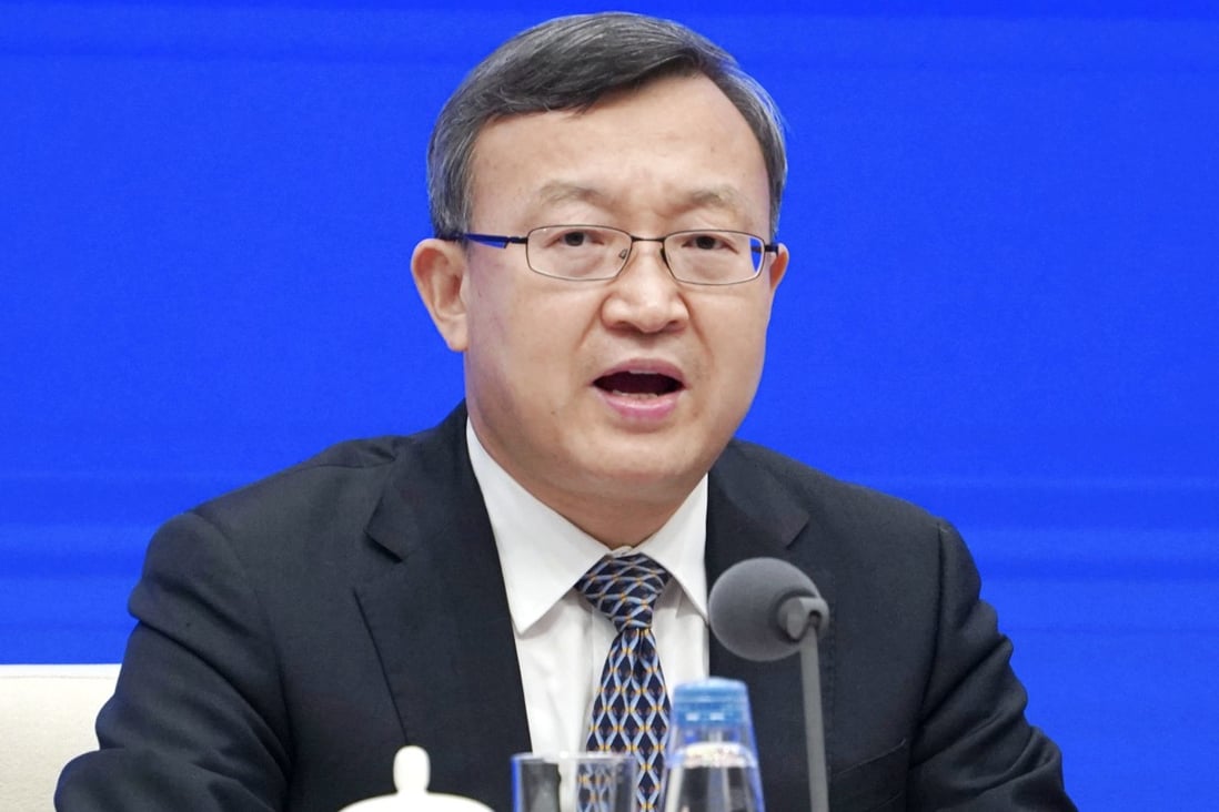 China’s vice-commerce minister, Wang Shouwen, speaks at a press conference in Beijing on Sunday. Photo: Kyodo