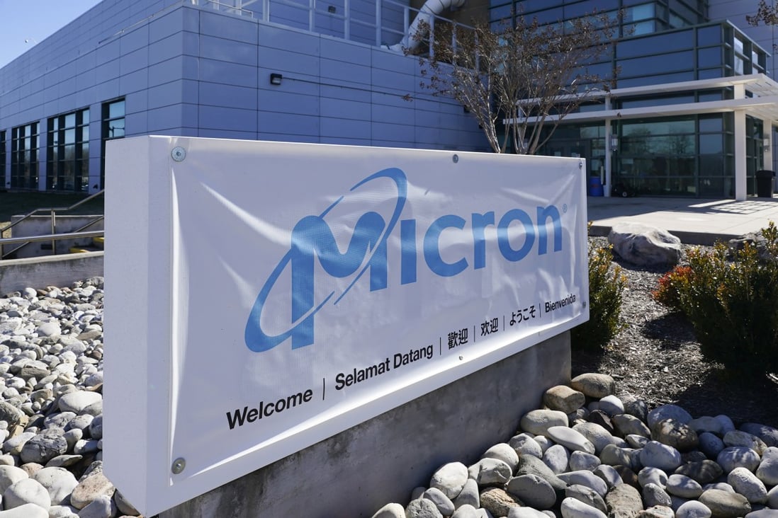 A sign marks the entrance of the Micron Technology automotive chip manufacturing plant on in Manassas, Virginia, US. China’s government on Sunday told users of computer equipment deemed sensitive to stop buying products from Micron. Photo: AP 