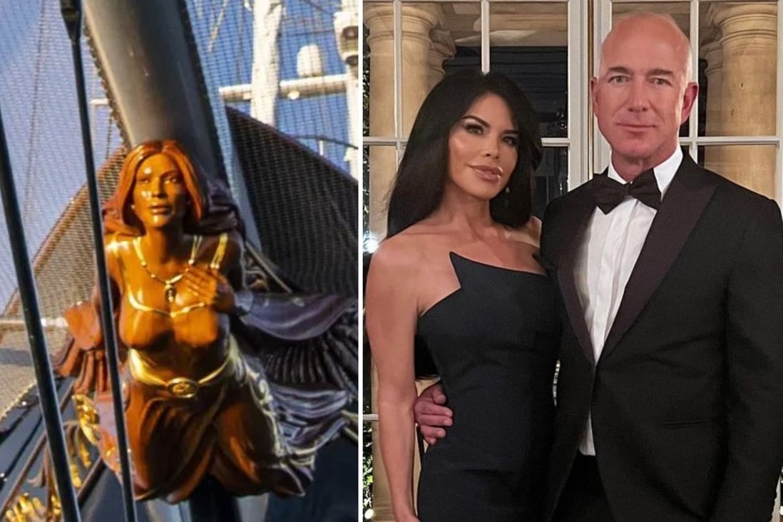 Lauren Sánchez and Jeff Bezos are reportedly engaged after visiting the US$500 million Koru superyacht. Photos: @laurewsanchez, @yacht_shot/Instagram
