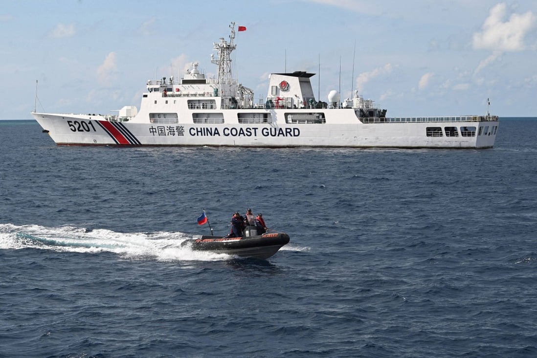 A Chinese coast guard ship after conducting a survey at Second Thomas Shoal in the Spratly Islands in the disputed South China Sea. Photo: AFP 