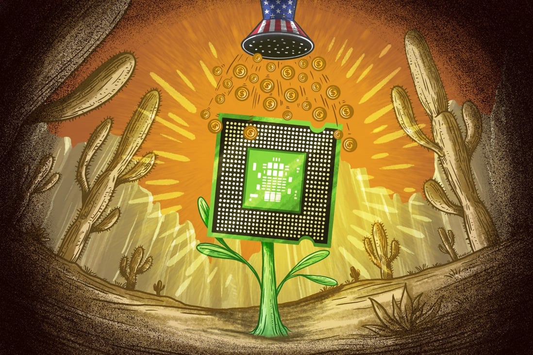 Taiwan Semiconductor Manufacturing Co’s chip fabrication plant in Phoenix, Arizona, has become the most visible example of the impact of Washington’s newly muscular industrial policy in recent years. Illustration: Lau Ka-kuen