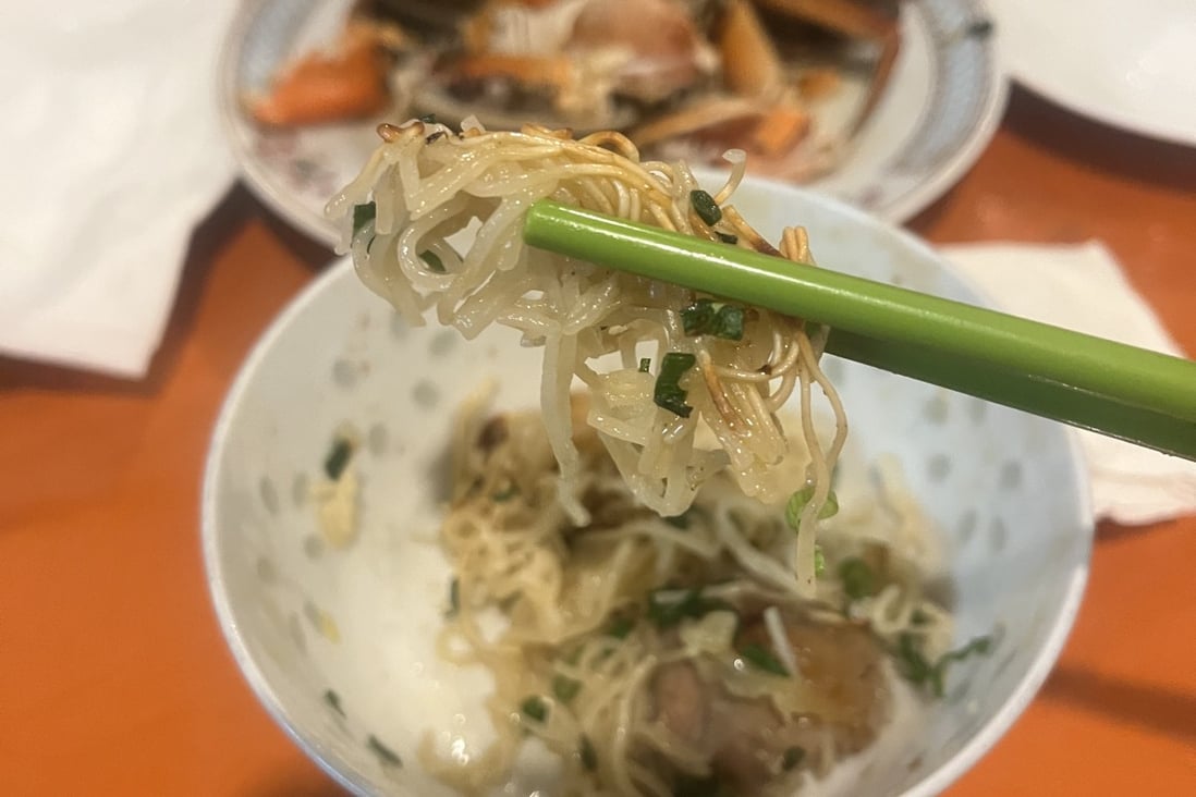 In Chinese culture, there are meals that celebrate a single ingredient. Above: crispy vermicelli cooked in the chicken and seafood juices from two earlier courses at Sossam Tea House, in To Kwa Wan, Hong Kong. Photo: Sossam Tea House