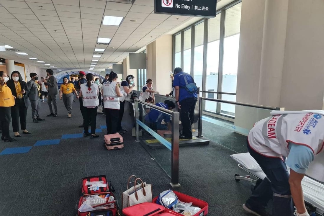 A 57-year-old Thai woman was due to depart from Bangkok’s Don Mueang Airport when she got caught up, eventually having her leg removed at the scene. Photo: Facebook @ Don Mueang International Airport-DMK A 57-year-old Thai woman was due to depart from Bangkok’s Don Mueang Airport when she got caught up, eventually having her leg removed at the scene. Photo: Facebook @ Don Mueang International Airport-DMK