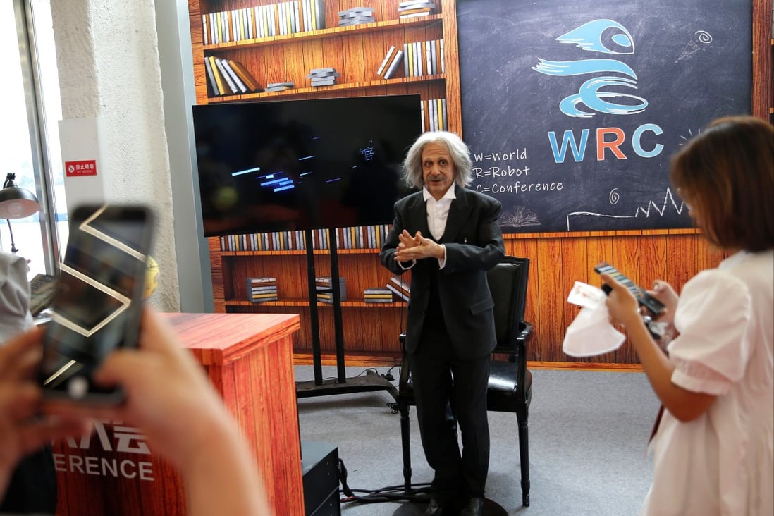 A humanoid robot in the likeness of Albert Einstein developed by EXRobots displayed at the Beijing World Robot Conference on September 10, 2021. Photo: Reuters