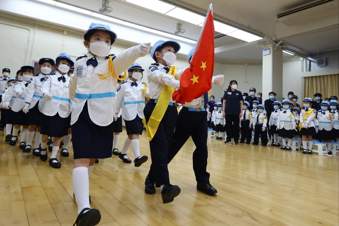Kindergarten pupils compete in a flag-raising competition at a patriotic education centre in Sha Tin in January 7. Photo: Dickson Lee