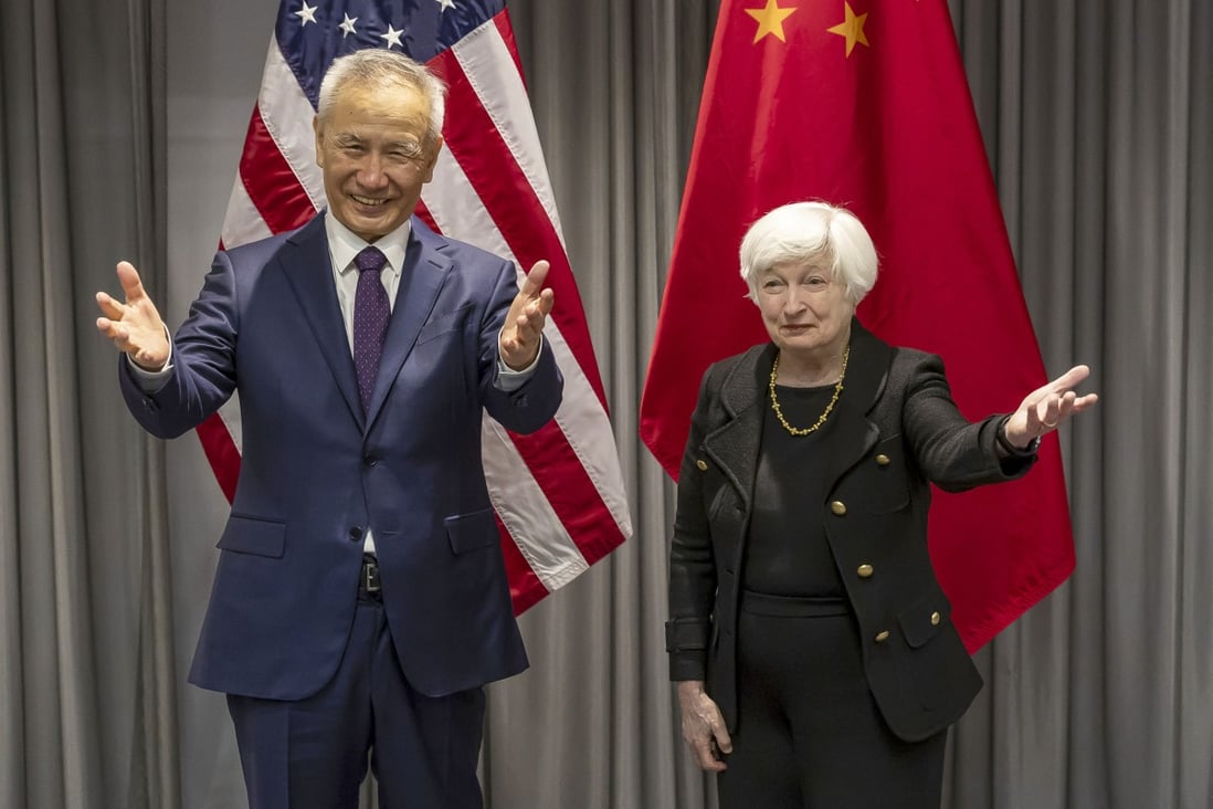 US Treasury Secretary Janet Yellen meets with Liu He for talks in January. Photo: AP