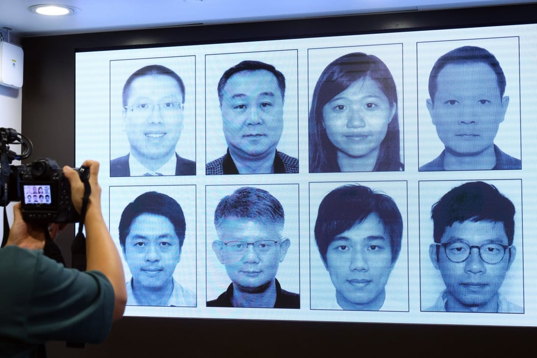 The eight suspects are (clockwise from top left) Kevin Yam, Elmer Yuan, Anna Kwok, Dennis Kwok, Nathan Law, Finn Lau, Mung Siu-tat and Ted Hui. Photo: Dickson Lee
