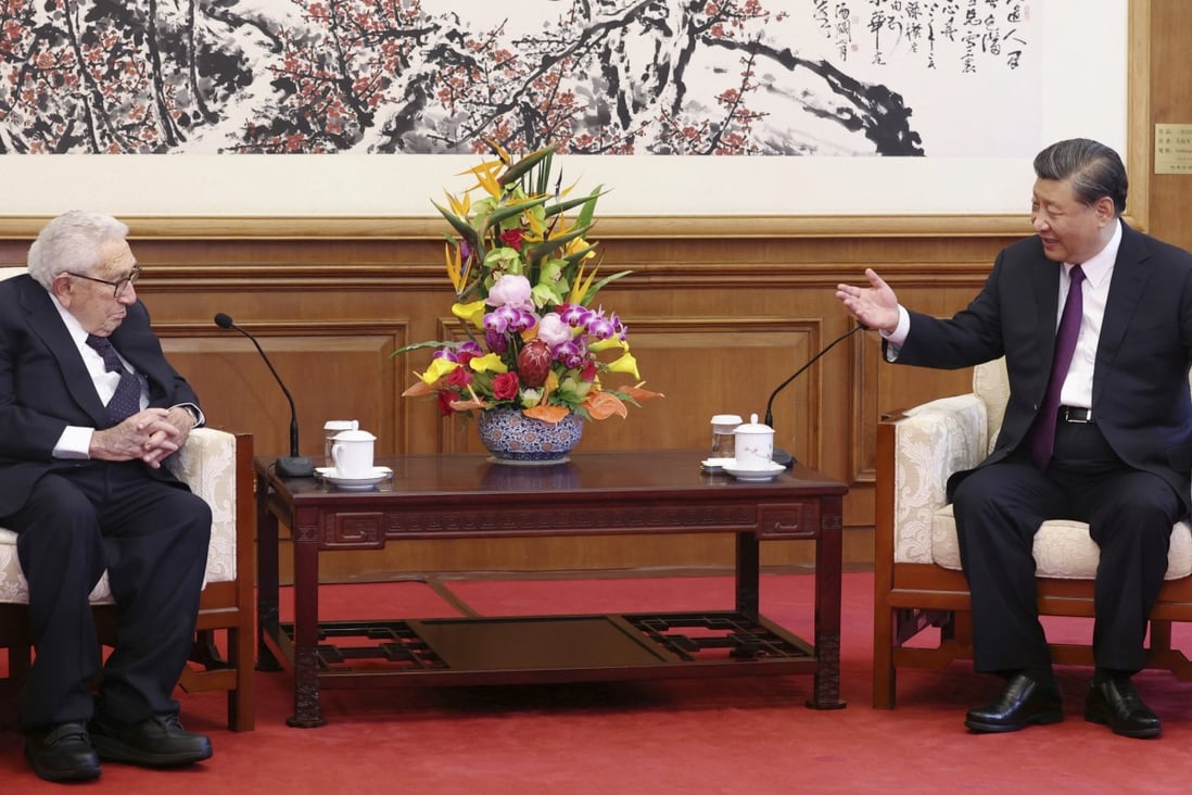 Chinese President Xi Jinping and former US secretary of state Henry Kissinger attended an elaborate lunch at the Diaoyutai State Guesthouse in Beijing. Photo: China Daily via Reuters