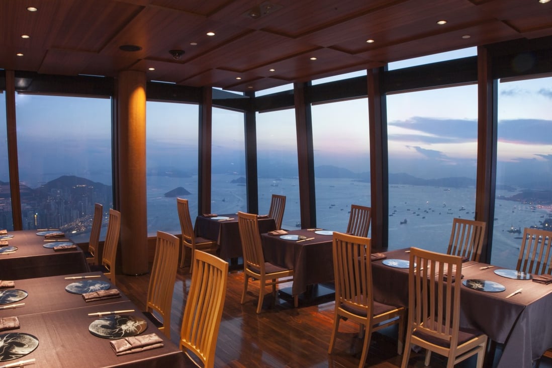 Tenku RyuGin's minimalist dining area highlights the dramatic vistas.