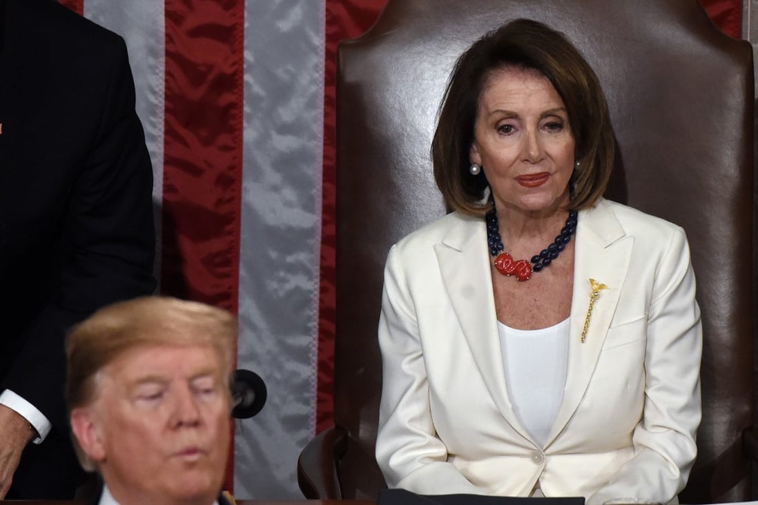 House Speaker Nancy Pelosi listens to US President Donald Trump delivers his State of the Union address in February. Photo: TNS