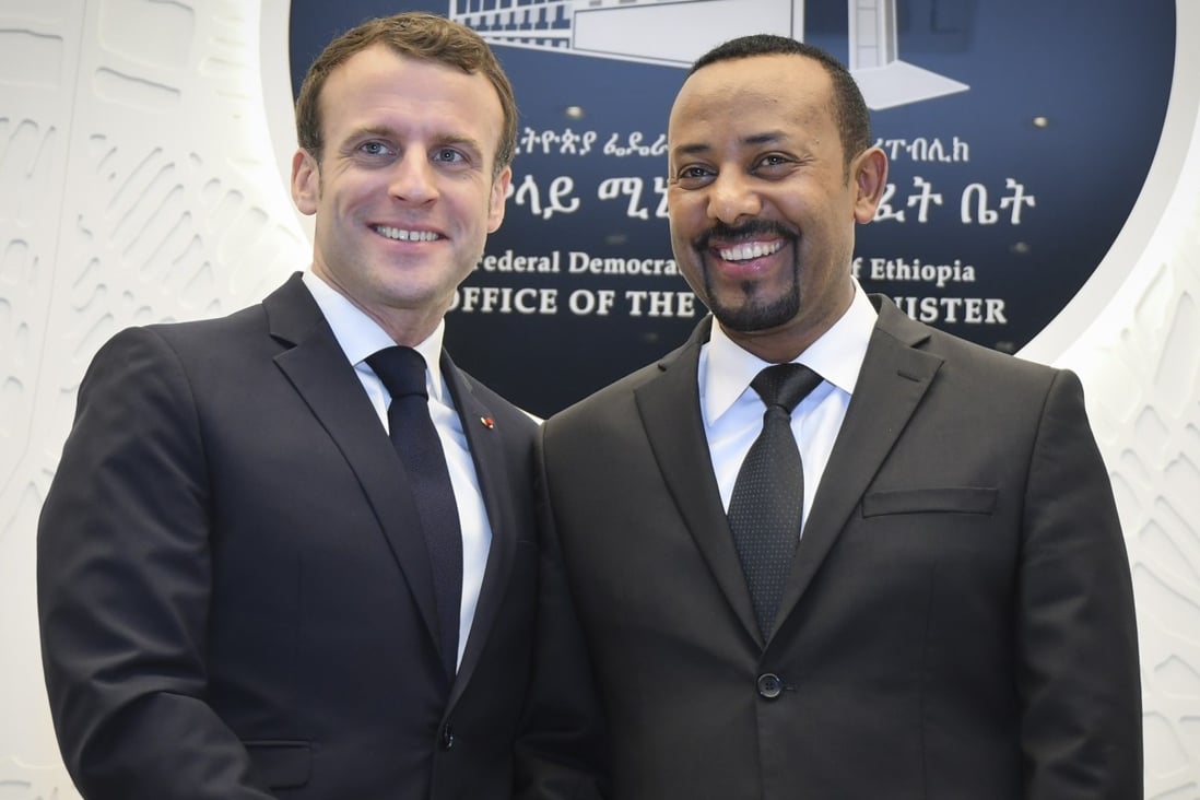 President of France Emmanuel Macron (left) and the Prime Minister of Ethiopia Abiy Ahmed meet at the premier’s office in Addis Ababa. Photo: EPA