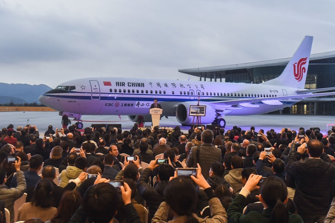 The Boeing 737 Max 8 arrives with much fanfare at Zhoushan in Zhejiang Province in December. Photo: Xinhua