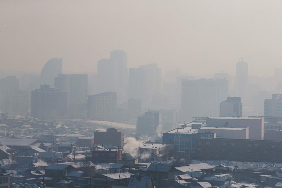 Buildings shrouded in smog during a polluted winter’s day in Ulan Bator. Photo: AFP