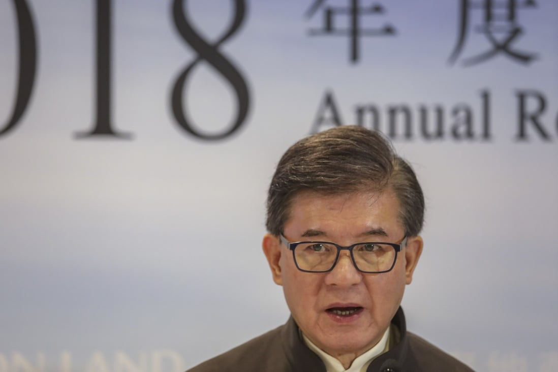 Vincent Lo Hong-sui, chairman of Shui On Land, during the company’s 2018 annual results announcement in Hong Kong on Wednesday. Photo: Tory Ho