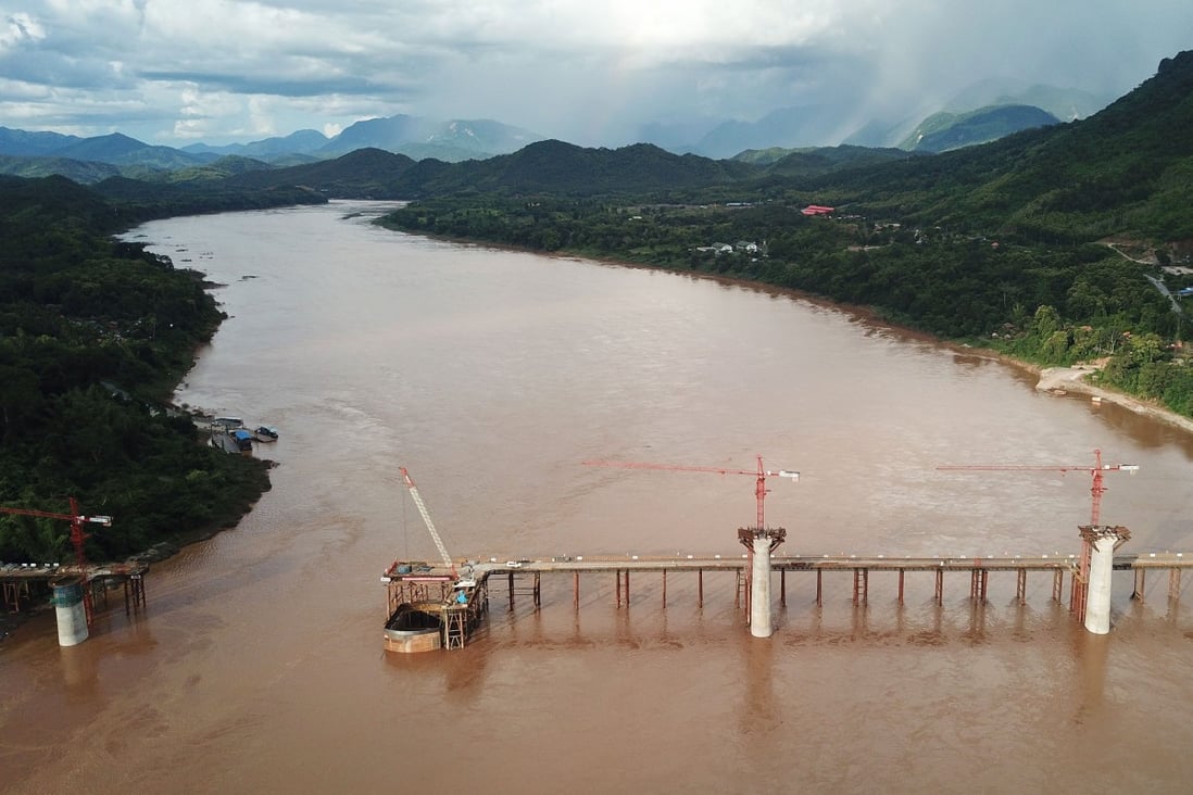 A railway bridge under construction by Chinese engineers across the Mekong River in Luang Prabang. Photo: Xinhua