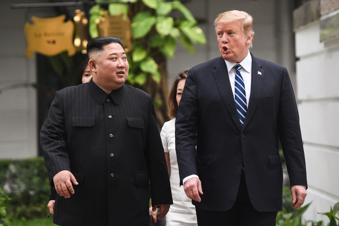 US President Donald Trump with North Korean leader Kim Jong-un during their second summit in Hanoi. Photo: AFP