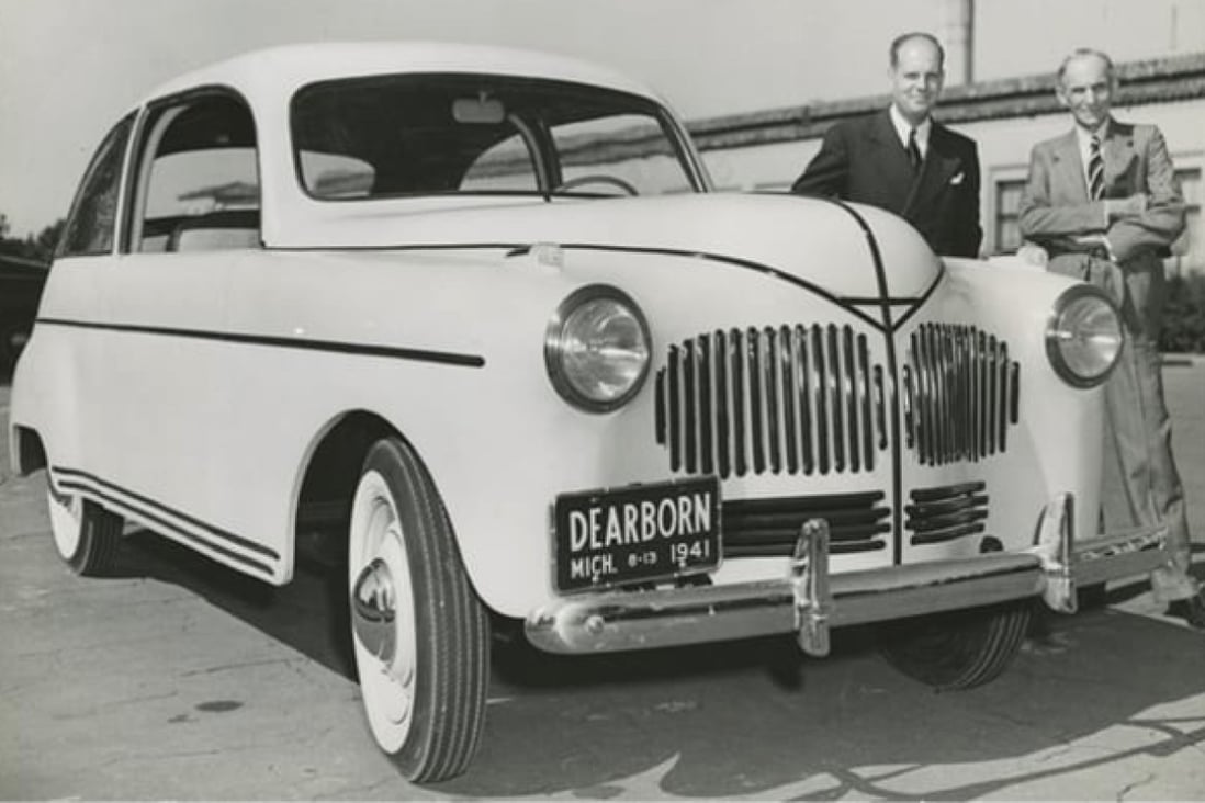 Henry Ford with the plastic-bodied “Soybean Car” at its unveiling on August 13, 1941. Photo: Handout