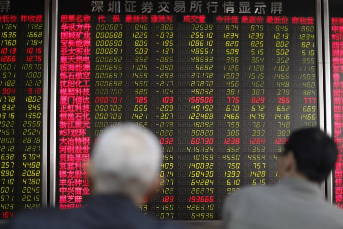 Chinese investors watch an electronic board showing the stock prices at a securities brokerage house in Beijing on March 20, 2019. Photo: EPA