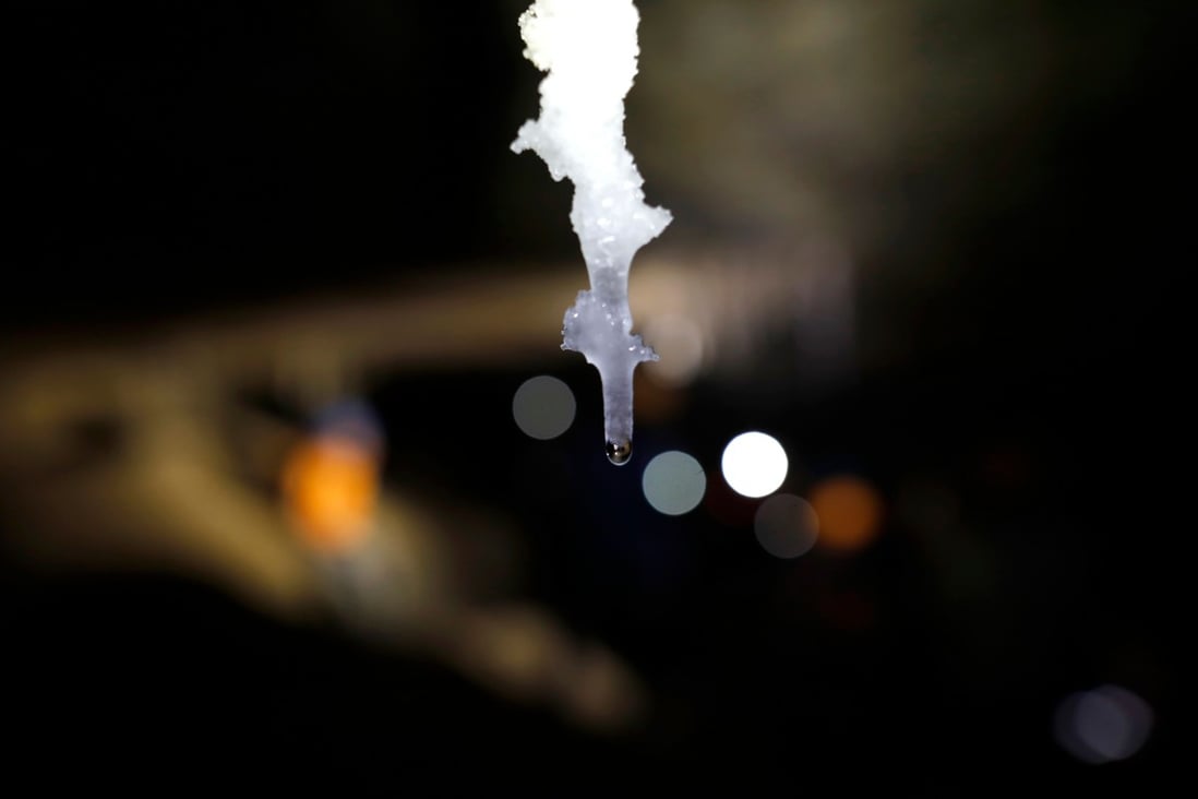 Water dripping from a salt stalactite in the Malham cave inside Mount Sodom on March 27, 2019. Photo: AFP