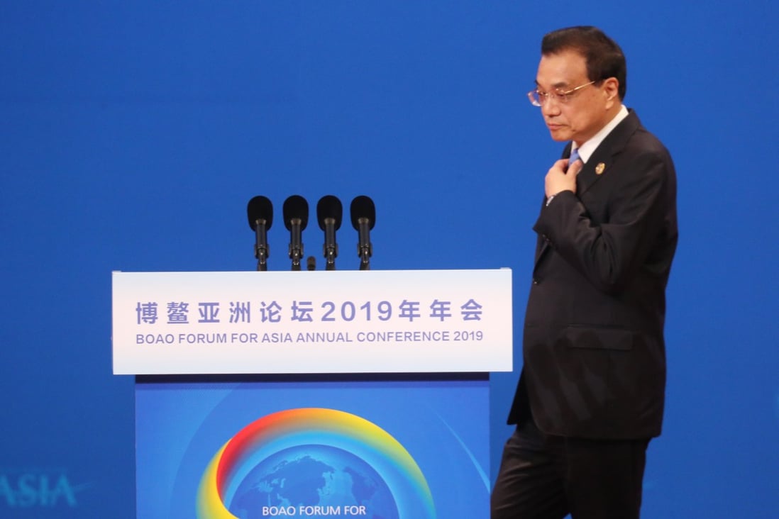 Chinese Premier Li Keqiang gave a speech at the opening ceremony of the annual Boao Forum for Asia in China’s southern Hainan province on Thursday. Photo: Winson Wong