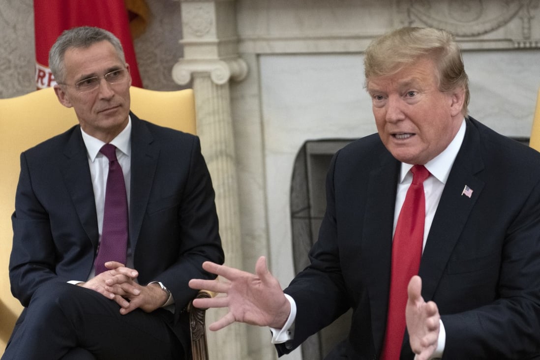 US President Donald Trump with Jens Stoltenberg, secretary general of Nato, in the Oval Office of the White House in Washington on Tuesday. Photo: EPA-EFE