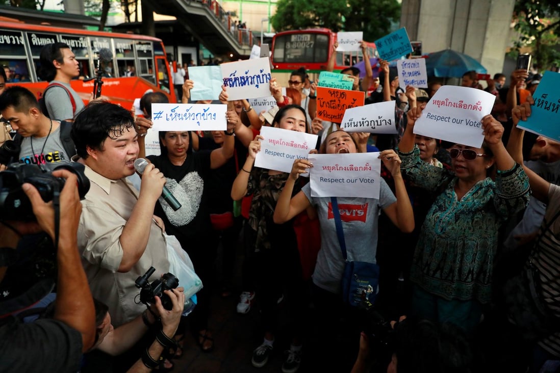 Thai activists protest against the Election Commission in Bangkok. Photo: Reuters