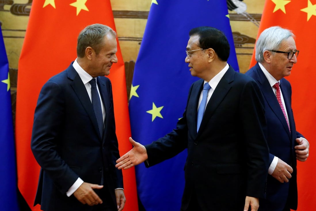Chinese Premier Li Keqiang (centre) is to meet European Council President Donald Tusk (left) and European Commission President Jean-Claude Juncker (right) on Tuesday. Photo: Reuters