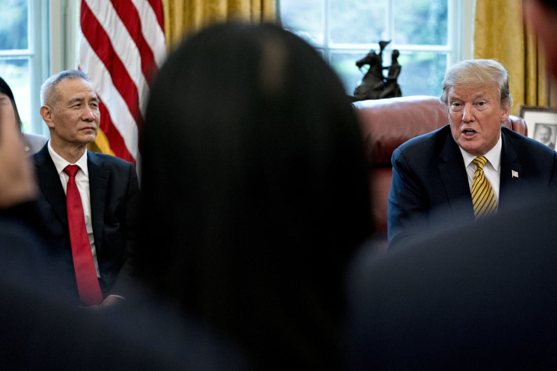 China’s Vice-Premier Liu He with US President Donald Trump during a meeting in the Oval Office at the White House last week. Photo: Bloomberg