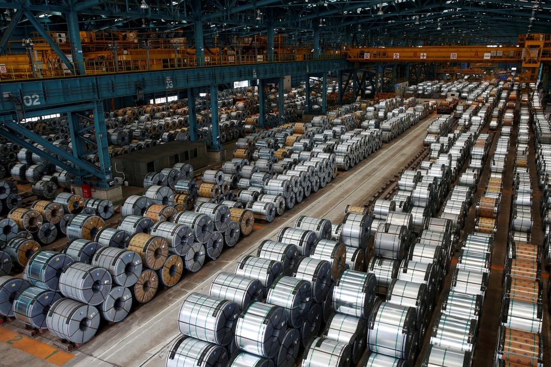 Rolls of steel are stacked inside the China Steel Corporation factory, in Kaohsiung, southern Taiwan. Photo: Reuters