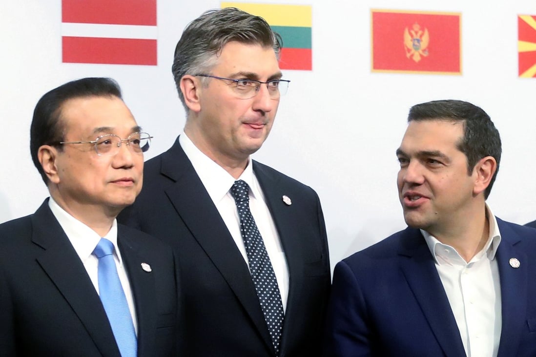 (From left) Chinese Premier Li Keqiang, Croatian Prime Minister Andrej Plenkovic and Greek counterpart Alexis Tsipras during the summit in Dubrovnik on Friday. Photo: Reuters