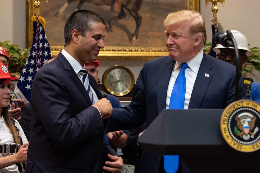 Federal Communications Commission Chairman Ajit Pai (left) and US President Donald Trump during a 5G network announcement at the White House on Friday. Photo: AFP