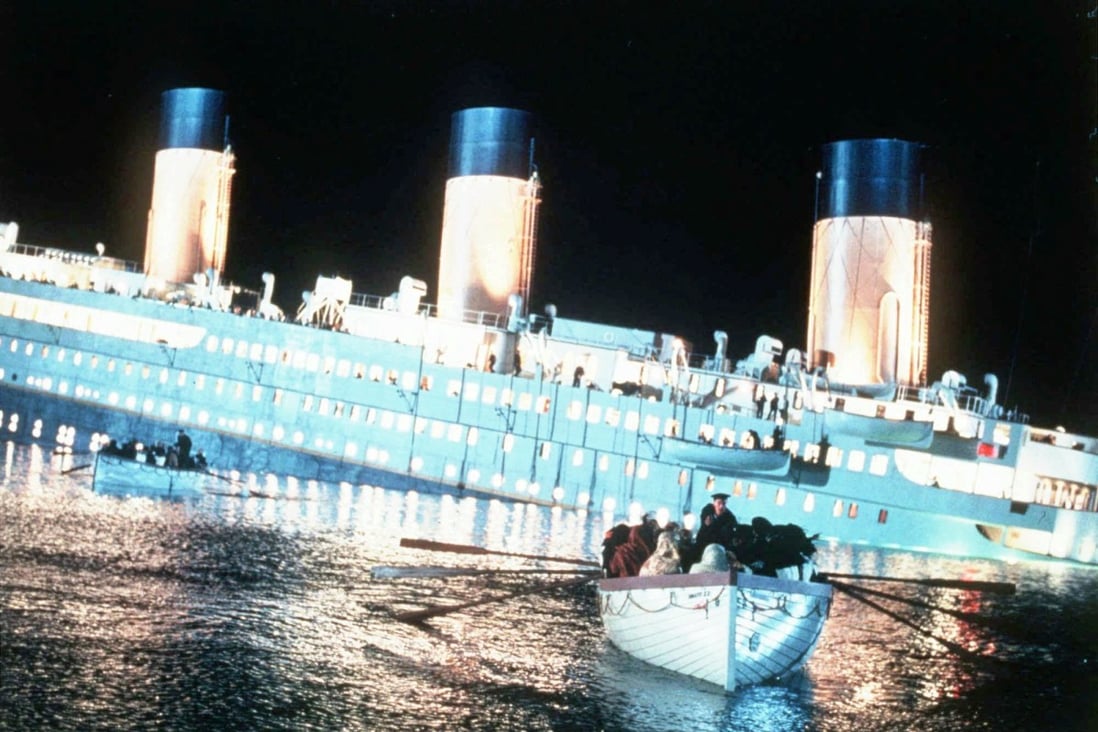 The Titanic sinks into the ocean in this scene from the film. Photo: AP
