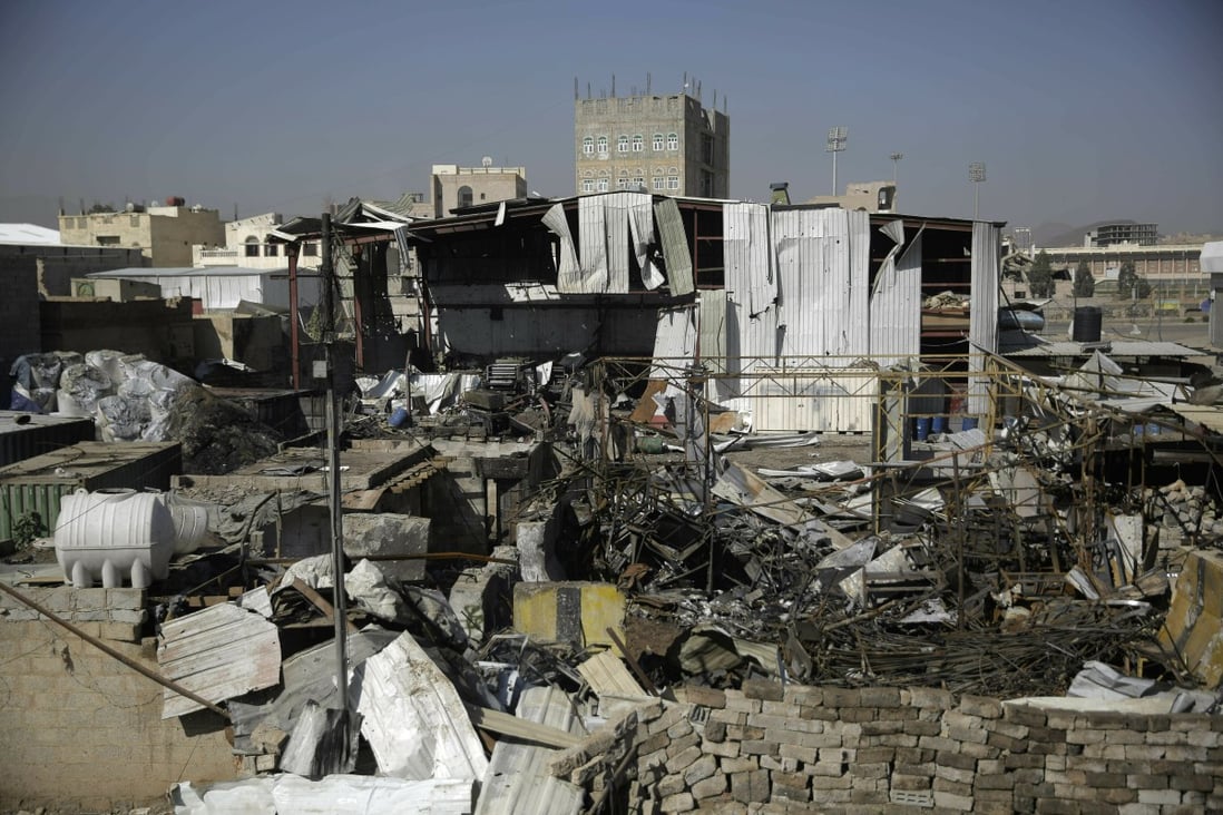 The site of an airstrike by Saudi-led coalition in Sanaa, Yemen. President Donald Trump on Tuesday vetoed a bill passed by Congress to end US military assistance in Saudi Arabia's war in Yemen. Photo: AP