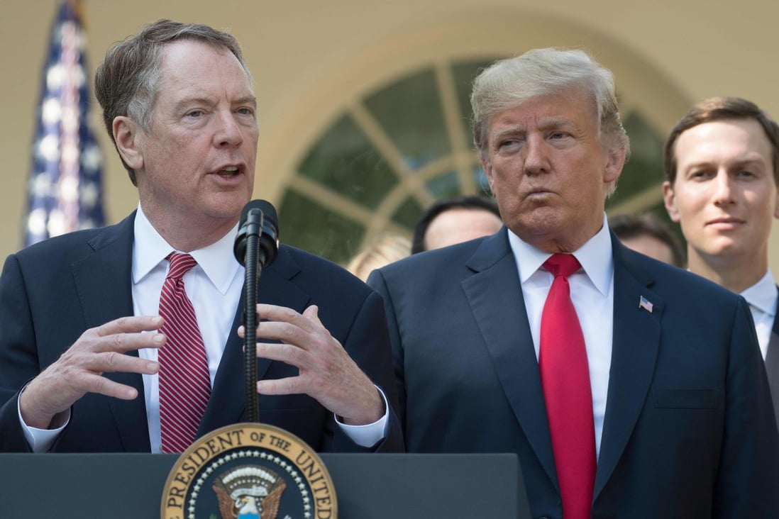 US Trade Representative Robert Lighthizer speaking next to US President Donald Trump from the Rose Garden of the White House in Washington, DC on October 1, 2018. Photo: Agence France-Presse