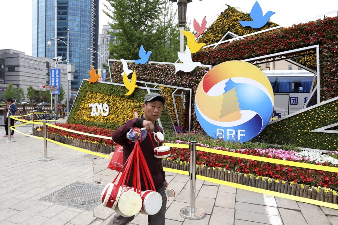 A decoration promoting the upcoming Belt and Road Forum that takes place in Beijing from April 25 to 27. Photo: AP Photo