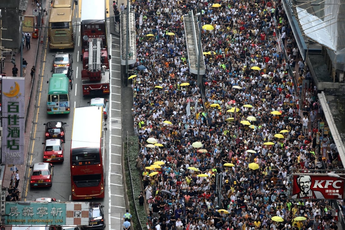 Tens of thousands hit the streets on Sunday against the extradition bill. Photo: K.Y. Cheng