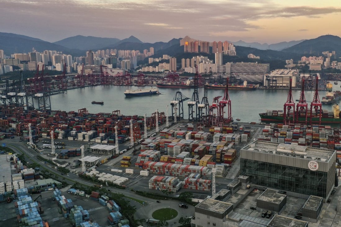 The Kwai Chung and Tsing Yi container terminal in Tsing Yi. Hong Kong’s economy has felt the pinch of the US-China trade war. Photo: Martin Chan